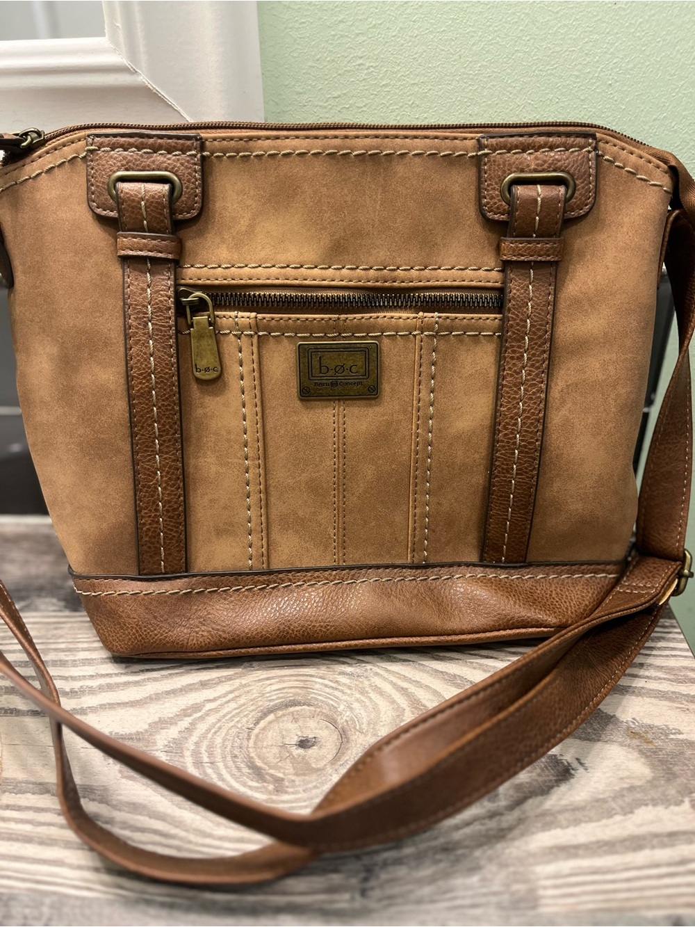 b.o.c. Two-Tone Tan Brown Crossbody Shoulder Bag